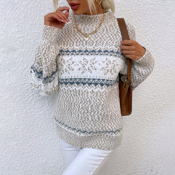 Apricot snowflake pullover sweater half turtleneck soft knit holiday outfit styling