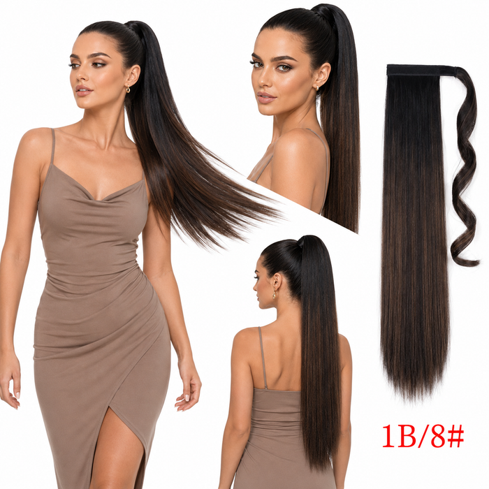 Wrap around ponytail hair extension with adjustable internal fit, lightweight feel, and sleek length for polished hairstyles.
