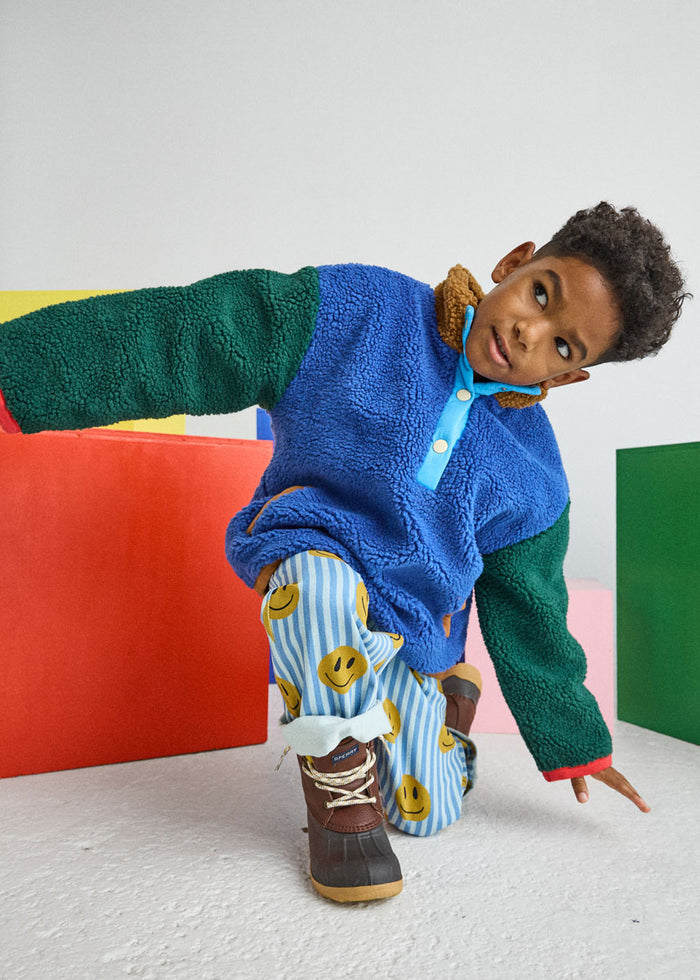 Color Block Fleece Pullover - Blue