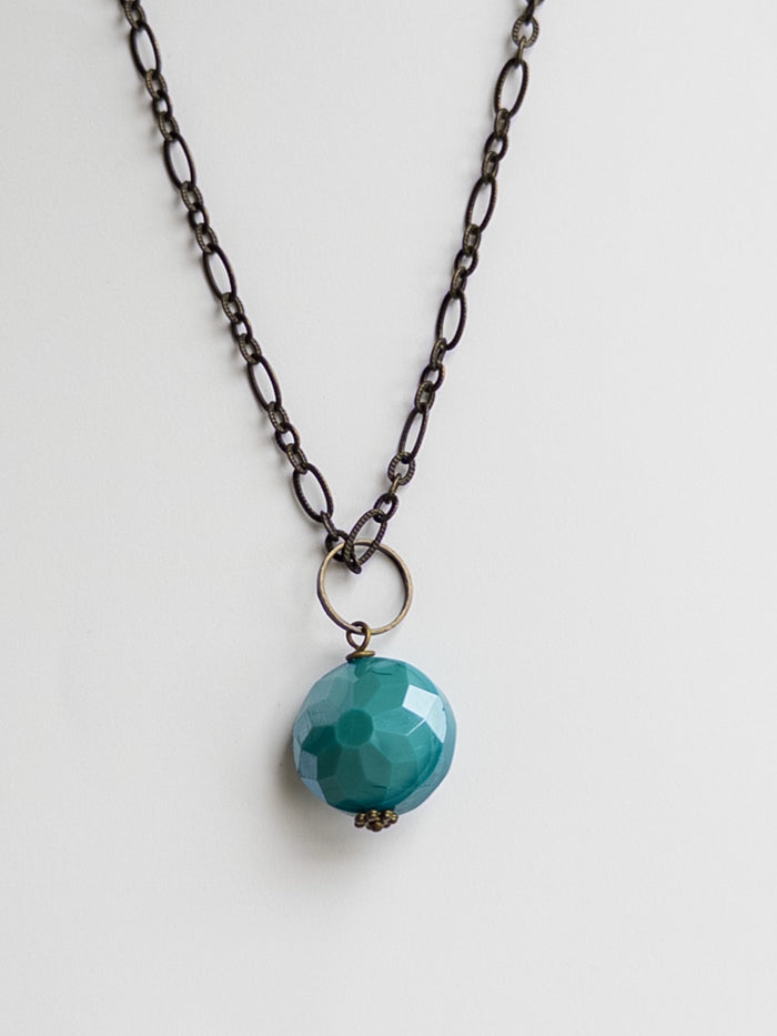 Color drop brass necklace in teal
