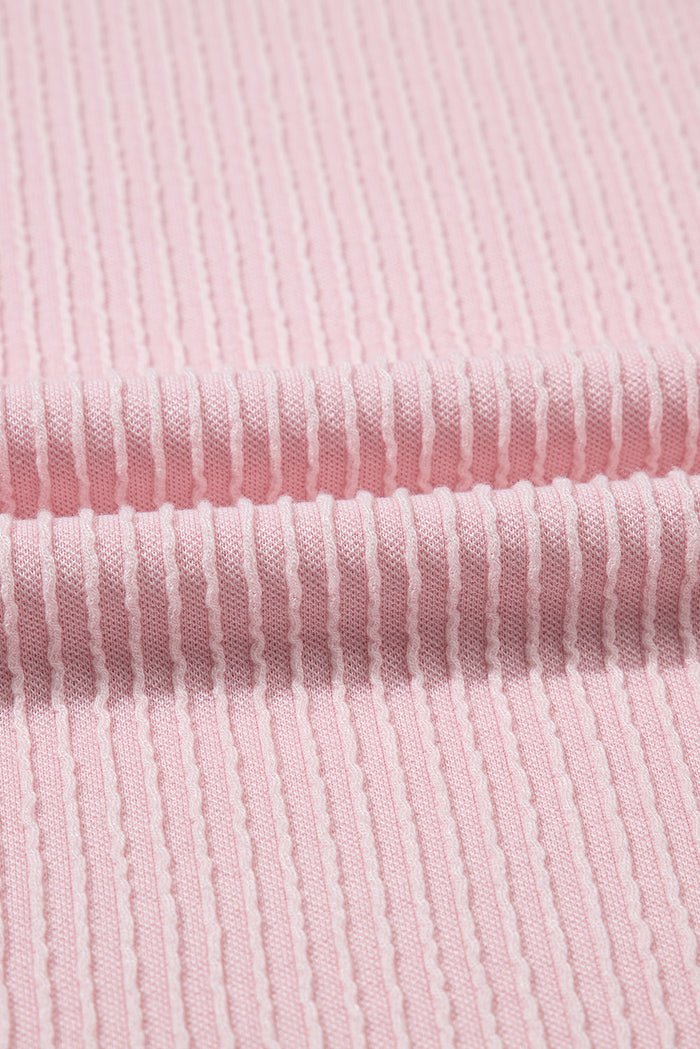 Pink Colour Block Ribbed Knit Crew Neck Tee - Tops/Tops & Tees
