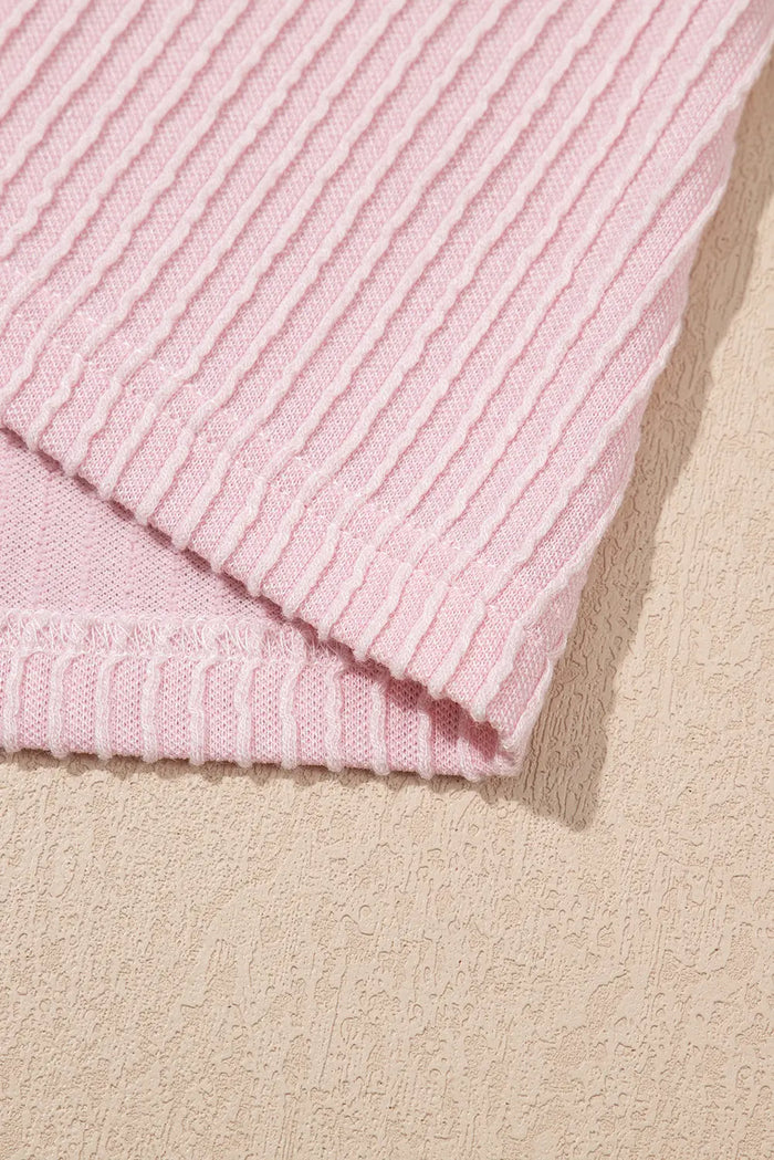 Pink Colour Block Ribbed Knit Crew Neck Tee - Tops/Tops & Tees