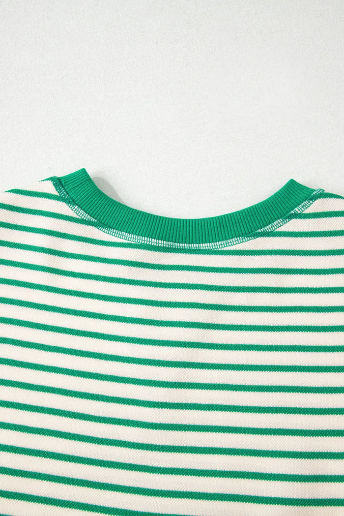 Contrast Detail Striped Ruffle Short Sleeve Top - Tops/Tops & Tees