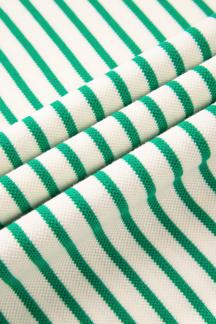 Contrast Detail Striped Ruffle Short Sleeve Top - Tops/Tops & Tees