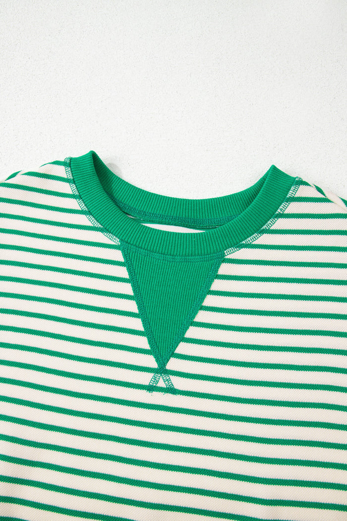 Contrast Detail Striped Ruffle Short Sleeve Top - Tops/Tops & Tees