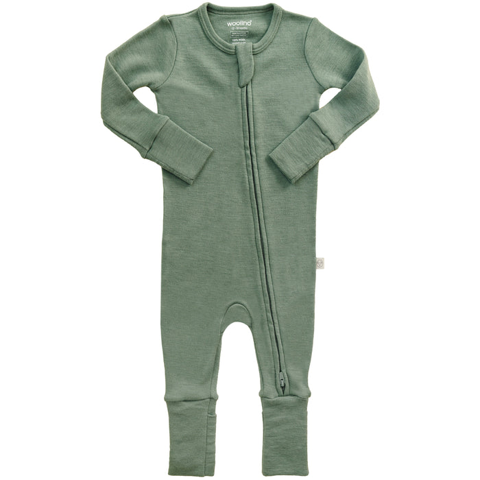 Convertible Baby Romper, Footless Pajamas, Merino Wool, Sage