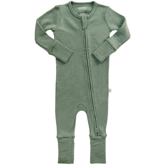 Convertible Baby Romper, Footless Pajamas, Merino Wool, Sage