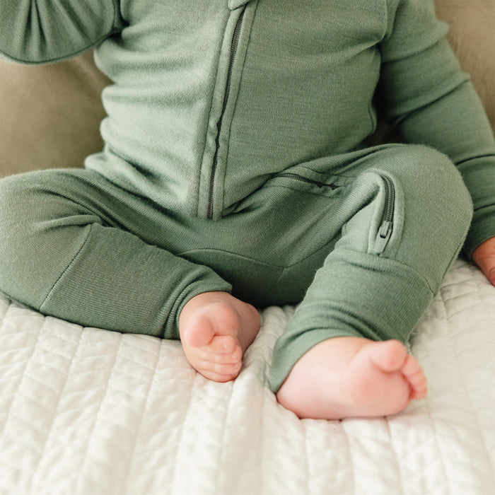 Convertible Baby Romper, Footless Pajamas, Merino Wool, Sage