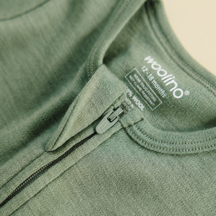 Convertible Baby Romper, Footless Pajamas, Merino Wool, Sage