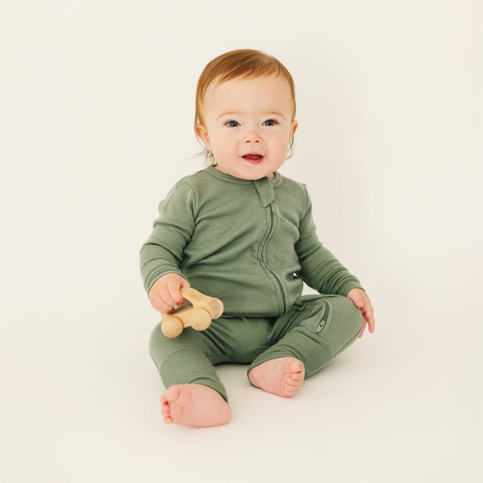 Convertible Baby Romper, Footless Pajamas, Merino Wool, Sage