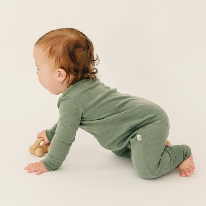 Convertible Baby Romper, Footless Pajamas, Merino Wool, Sage