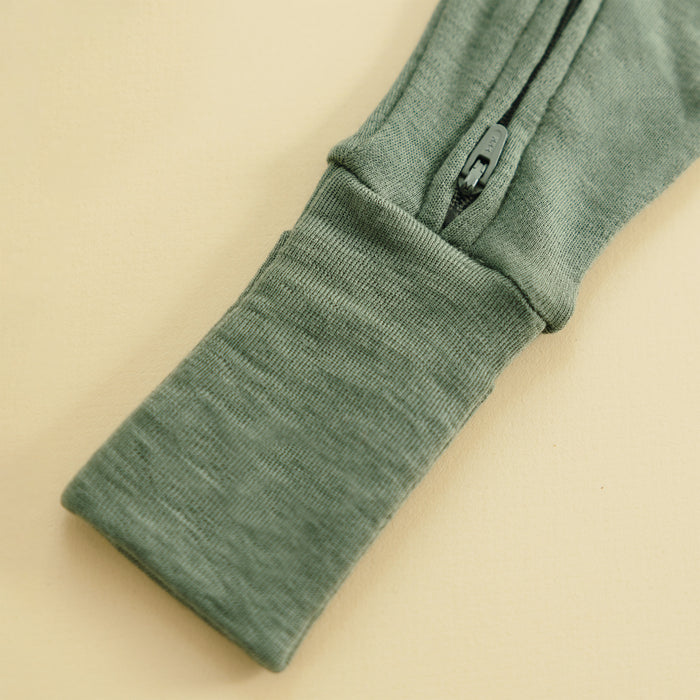 Convertible Baby Romper, Footless Pajamas, Merino Wool, Sage
