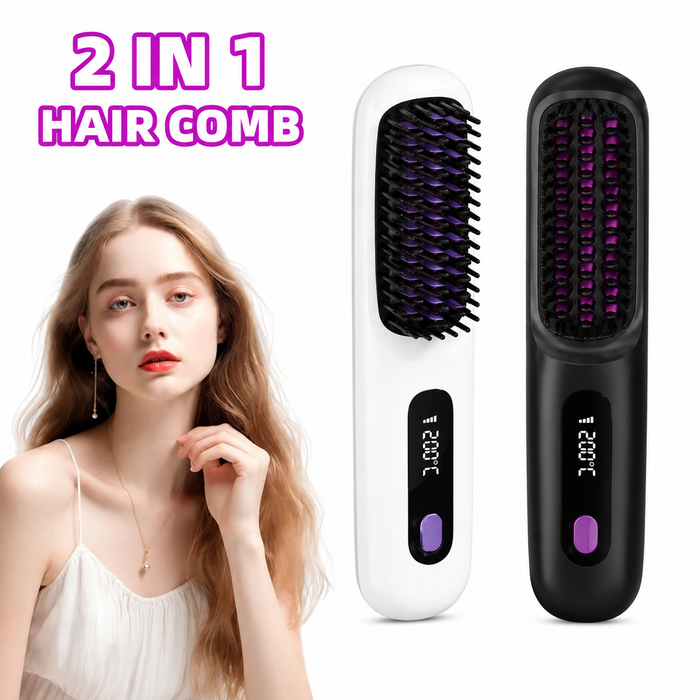 Cordless Hair Straightener Brush with Fast Heat and LCD