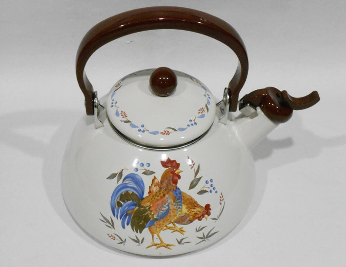 🐓 Corelle COUNTRY MORNING Rooster 2.2 Qt. WHISTLING TEA KETTLE Porcelain on Steel