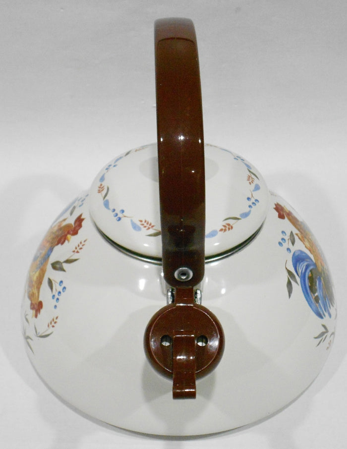 🐓 Corelle COUNTRY MORNING Rooster 2.2 Qt. WHISTLING TEA KETTLE Porcelain on Steel