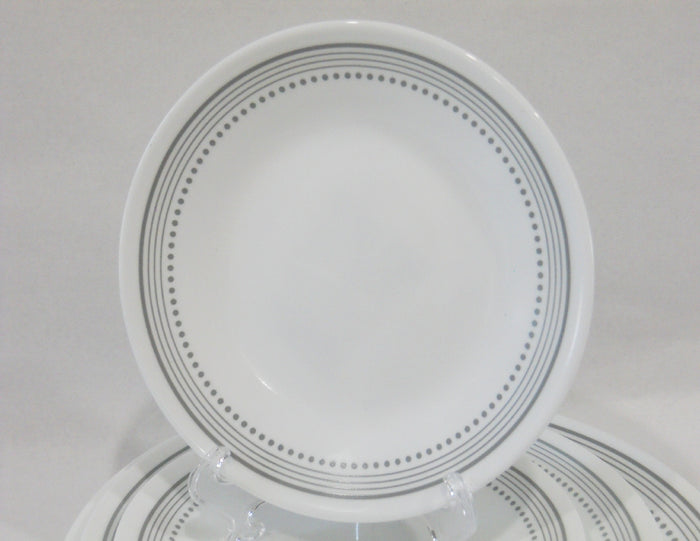Corelle MYSTIC GRAY 6.75" BREAD PLATE Appetizer BORDER of SOFT GREY BANDS & DOTS