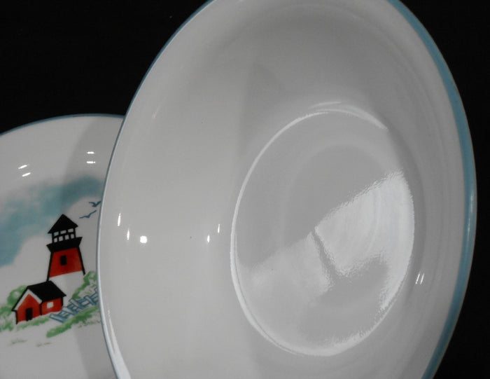 ❤️ Corelle OUTER BANKS 18-oz SOUP BOWL 7.25" Powder Blue Rim / Lighthouse Nautical
