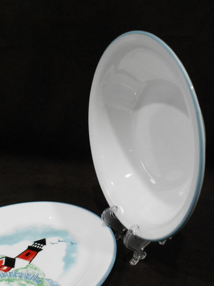 ❤️ Corelle OUTER BANKS 18-oz SOUP BOWL 7.25" Powder Blue Rim / Lighthouse Nautical