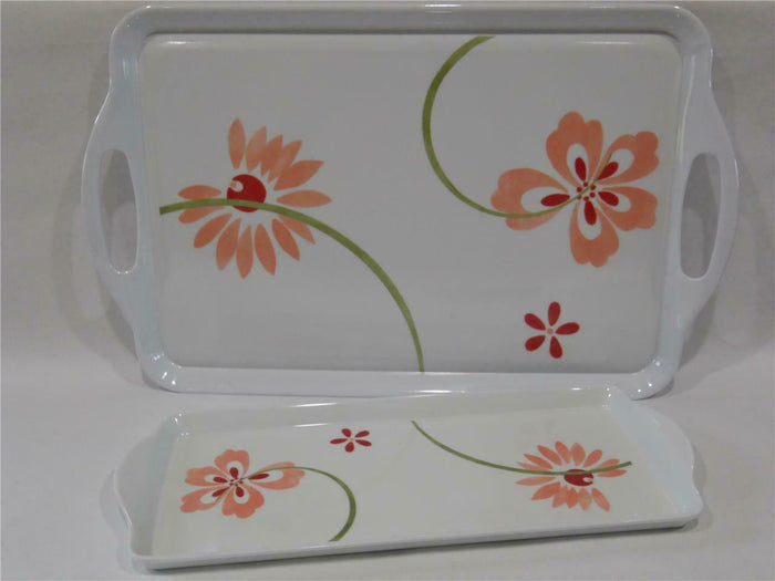 Corelle PRETTY PINK Melamine Plastic TIDBIT TRAY Serving 15x6 Ink Washed Flowers
