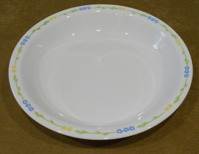 CORELLE SECRET GARDEN Vitrelle Glass PIE PLATE 10.25" Multi Dish Blue & Yellow Floral
