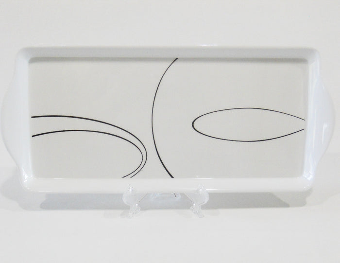 Corelle SIMPLE LINES Melamine Plastic TIDBIT TRAY Serving 15x6 Sweeping Black Arcs