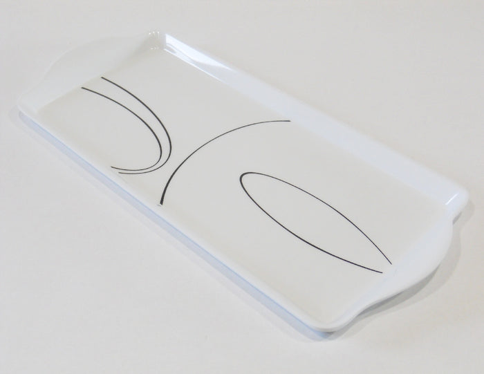 Corelle SIMPLE LINES Melamine Plastic TIDBIT TRAY Serving 15x6 Sweeping Black Arcs