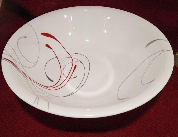 Corelle SPLENDOR 2-Qt ROUND 10.25" SERVING BOWL *Energetic RED GRAY Scrolls