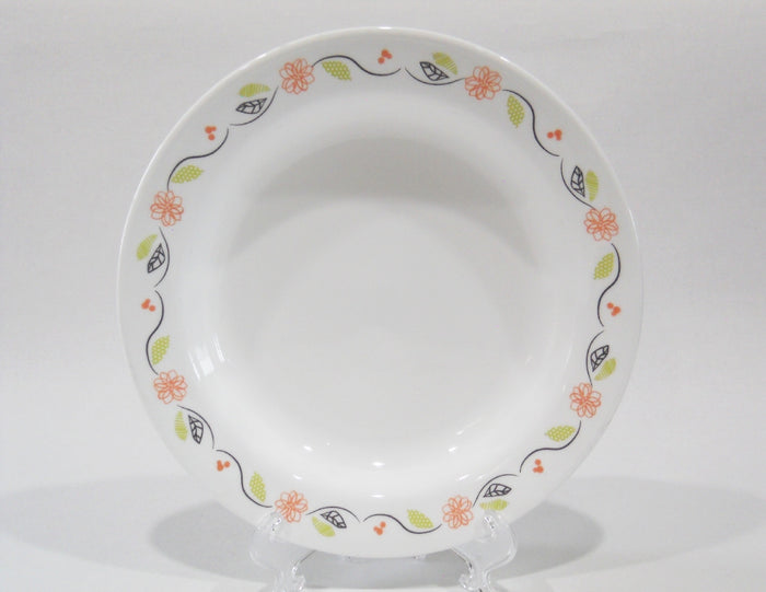 Corelle TANGERINE GARDEN 15-oz BOWL Flat Rimmed SOUP PLATE *Peach Green
