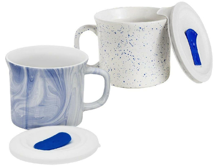 ❤️ CORNINGWARE 20-oz Soup MEAL MUG Microwave Vent Lid MARBLE or SPECKLED BLUE