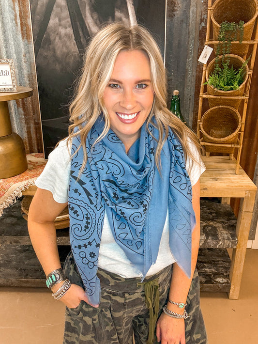 COTTON PAISLEY SCARF, LIGHT BLUE