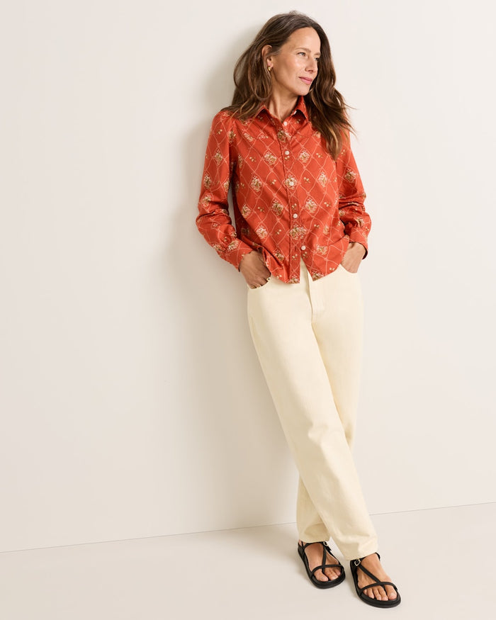 Cowgirl Lattice Winona Puff Sleeve Shirt in Adobe