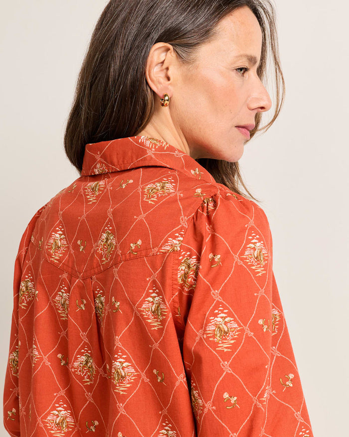 Cowgirl Lattice Winona Puff Sleeve Shirt in Adobe