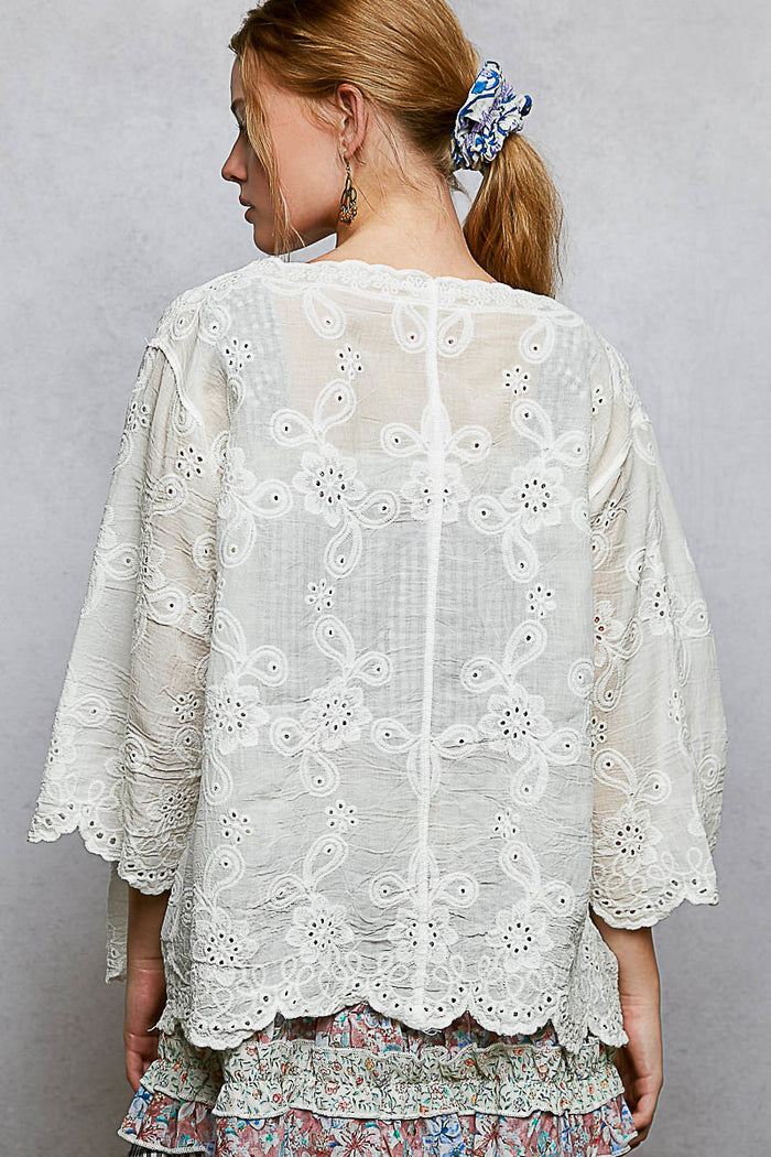 CROCHET BUTTON DOWN, OFF WHITE