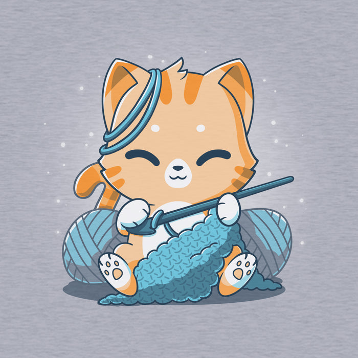 Classic Cotton T-shirt_TeeTurtle Crochet Kitty heather gray apparel featuring a cute orange cat crocheting something and surrounded by yarn balls.