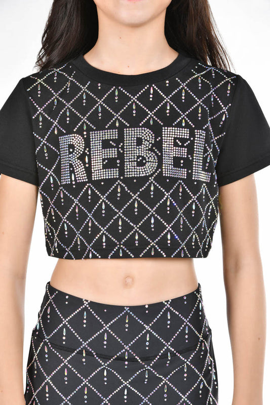 Crystal Veil Cropped Tee in Black