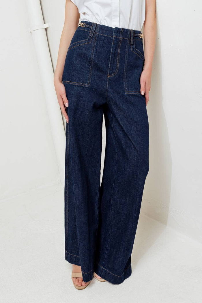 Style the Dark Gold Chain Detail Jeans exclusively at Born To Glam