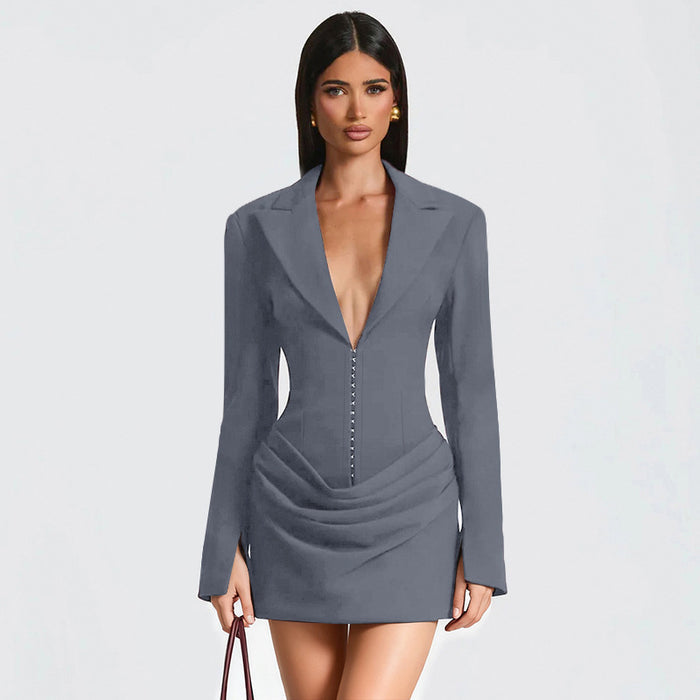 close-up of long sleeve cuff on black pleated mini dress