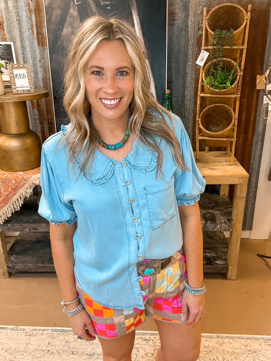 DENIM BUTTON DOWN SHIRT, LT DENIM