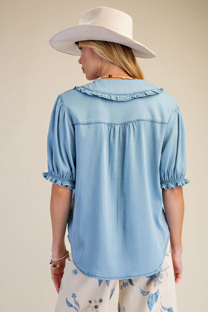 DENIM BUTTON DOWN SHIRT, LT DENIM