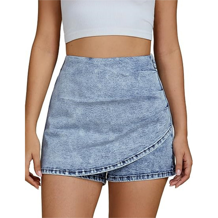 high waisted stretch denim shorts black worn during beach walk capturing high rise commuter shorts silhouette moderate stretch and elegant drape against ocean backdrop for refined active lifestyle