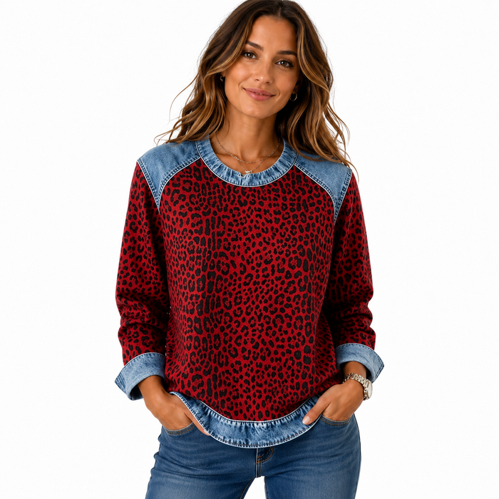 Floral patchwork sweatshirt women with understated texture and fresh sweet casual style