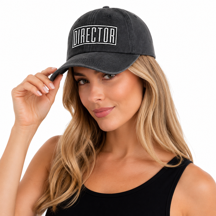 Unisex filmmaker hat with curved brim and relaxed washed fabric finish