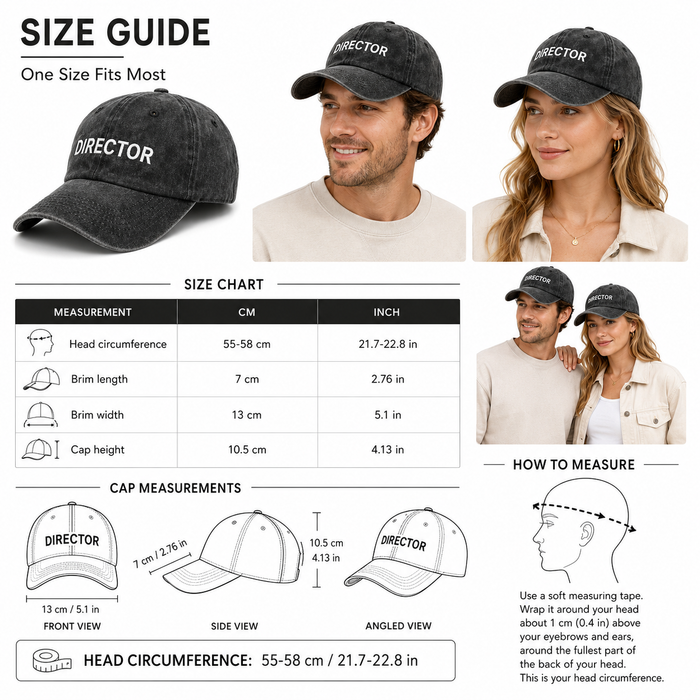 Director cap close-up showing structured crown, stitching, and embroidered detail