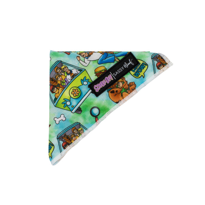 The Dog Bandana - Scooby-Doo™ by Sassy Woof features cartoon Scooby-Doo images and the Mystery Machine—great to pair with a matching dog collar from the Sassy Woof collection.