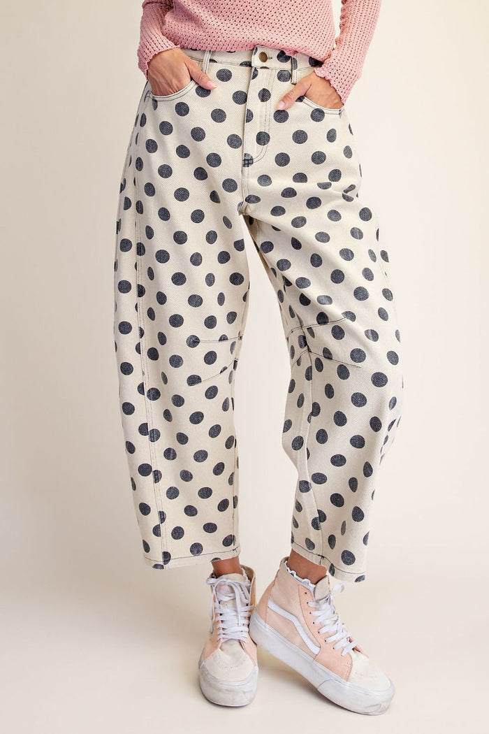DOT PRINT BARREL PANTS, YELLOW
