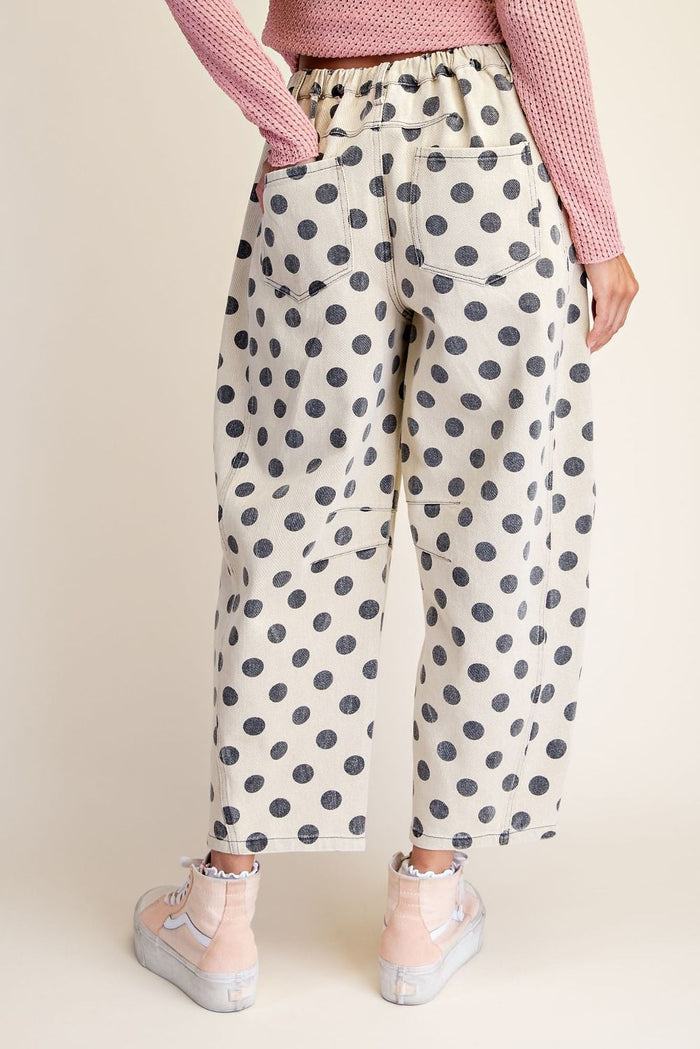 DOT PRINT BARREL PANTS, YELLOW
