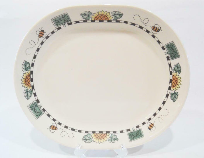EC Corelle SUNBLOSSOMS Sandstone SERVING PLATTER Plate Sunflowers Bees Seeds