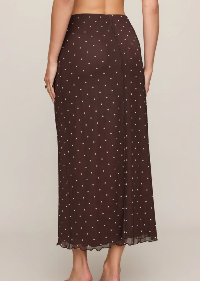 Eda Polka Dot Mesh Midi Skirt - Dark Chocolate