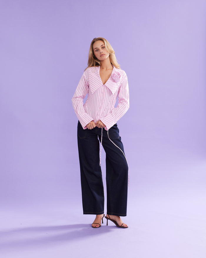 EDDIE SHIRT PINK RED STRIPE