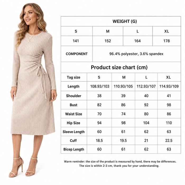 Apricot long sleeve casual dress for women with elastic waist, regular sleeves and easy pullover style for casual daywear use